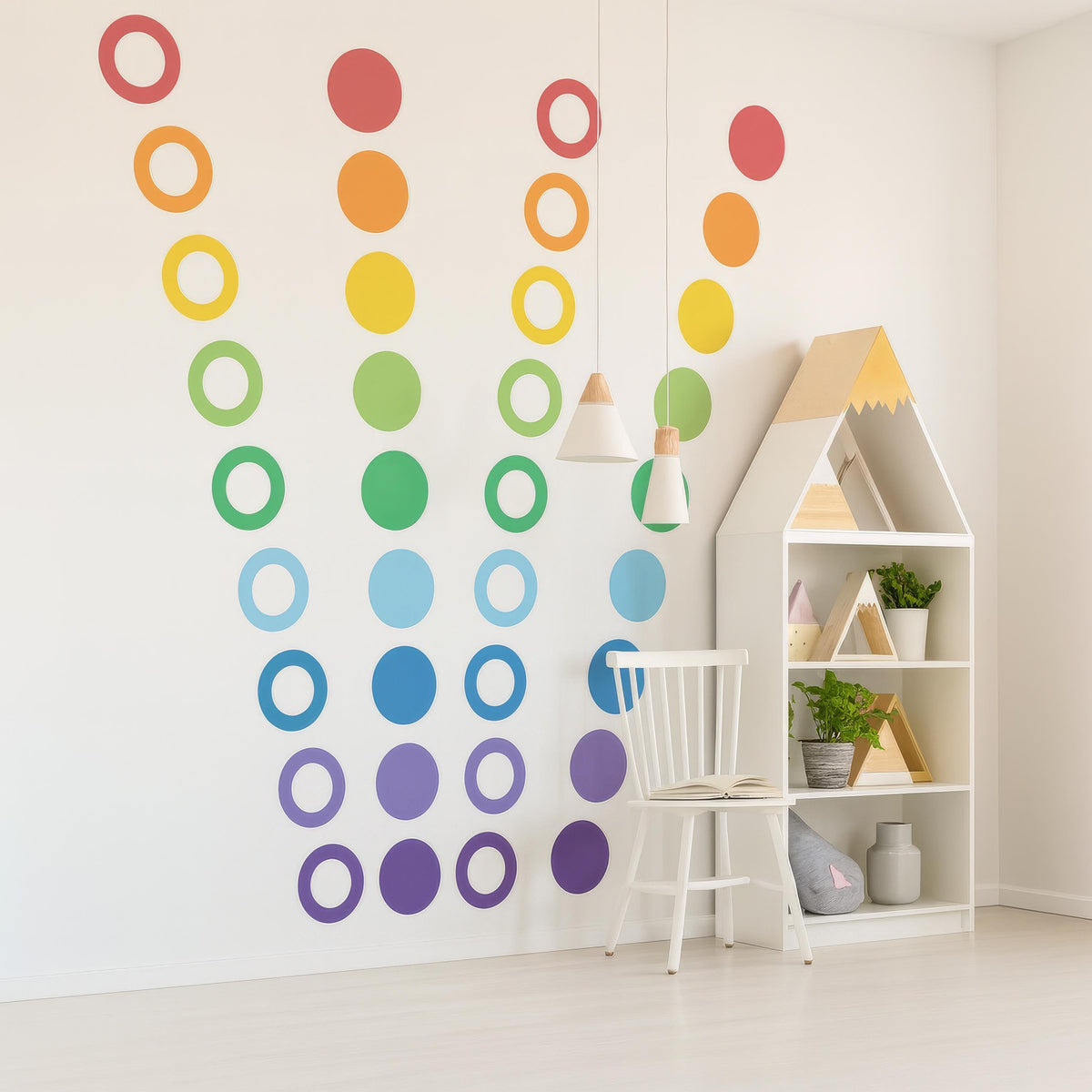 Large Polka Dot Wall Decals 7 Inch (36 Dots) shown in a home interior