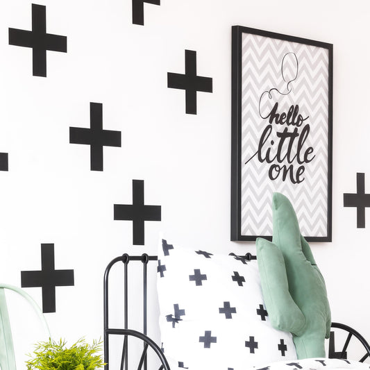 Large Cross Wall Decals (20 Pc) installed on a styled nursery wall