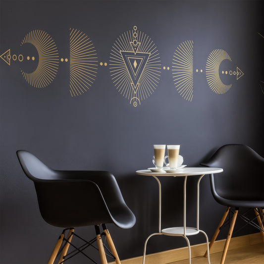 Boho Celestial Wall Border Decal installed on a styled nursery wall