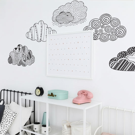 Cloud Wall Decals Set installed on a styled nursery wall