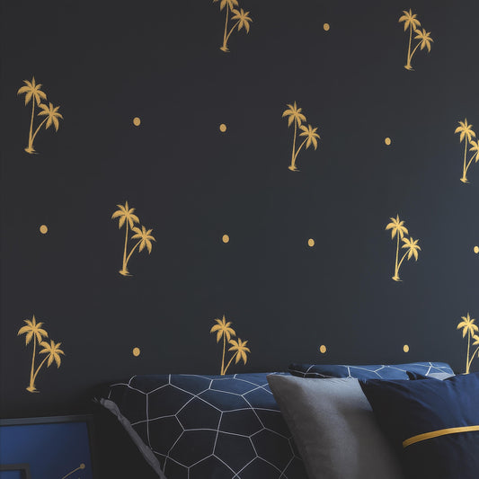 Palm Tree Wall Decals Set (20 Trees + Dots) installed on a styled nursery wall