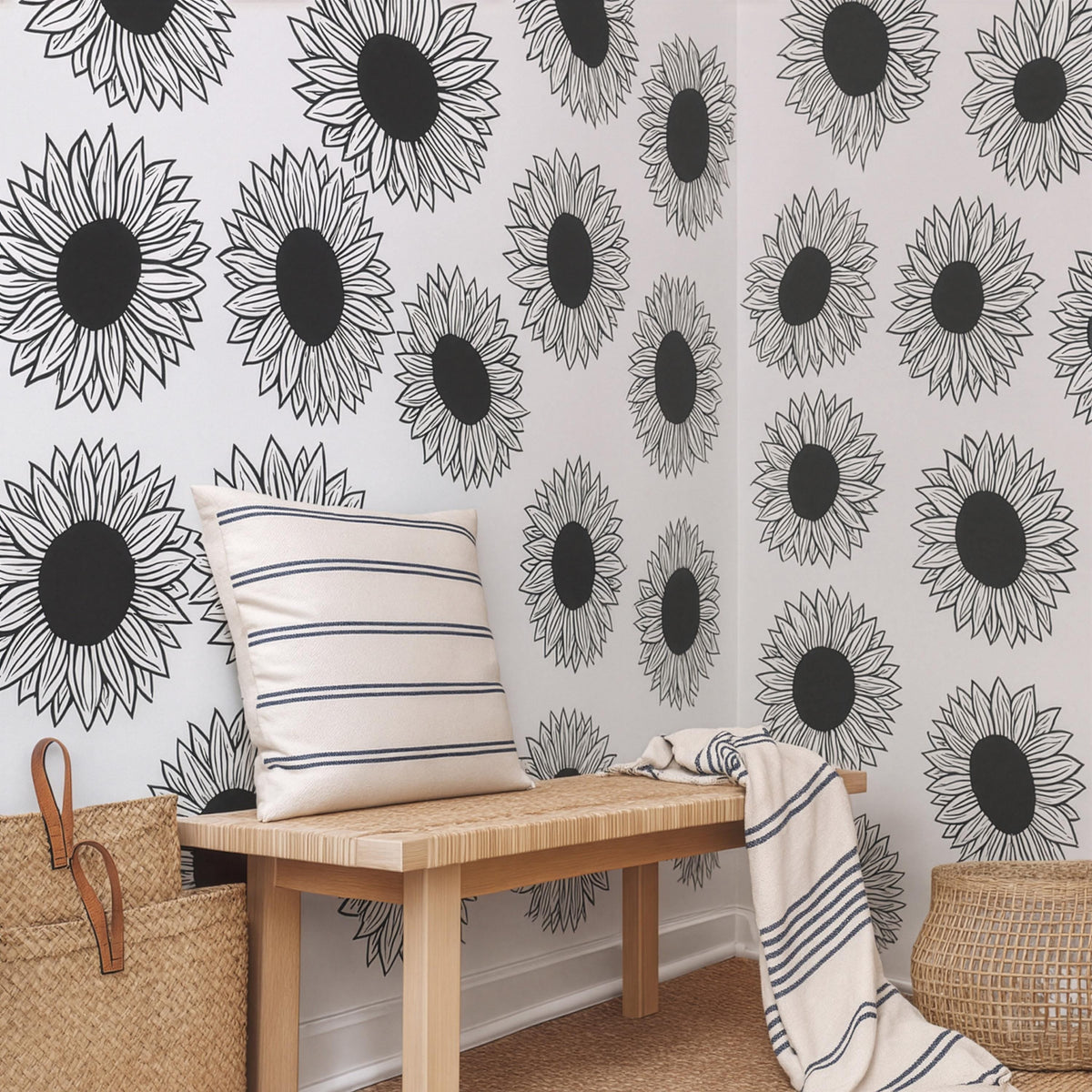 Sunflower Wall Decals arranged on a feature wall