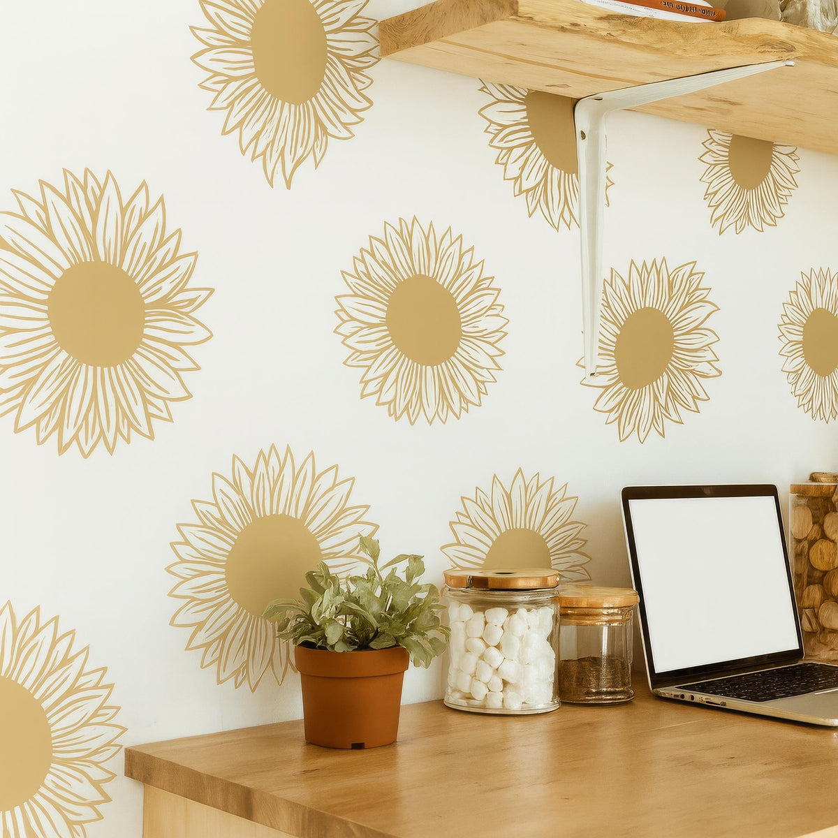 Sunflower Wall Decals installed on a styled nursery wall
