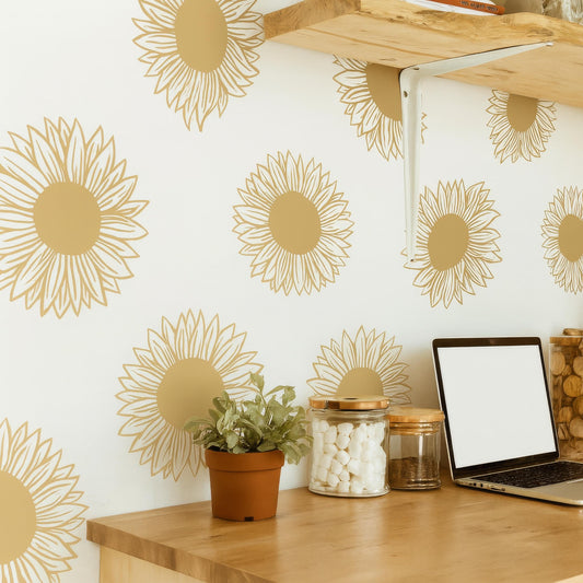 Sunflower Wall Decals installed on a styled nursery wall