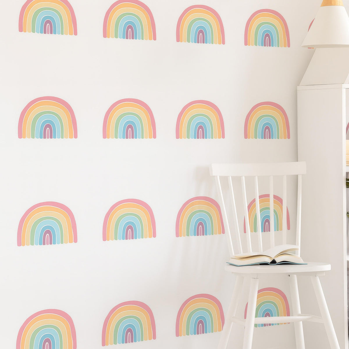 Rainbow Wall Decals arranged on a feature wall