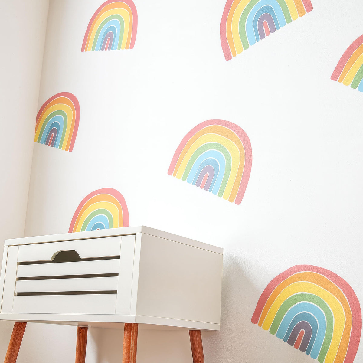 Rainbow Wall Decals installed on a styled nursery wall