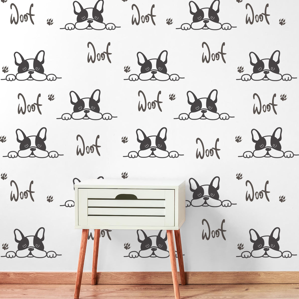 Dog Wall Decals “Woof” Border shown in a home interior