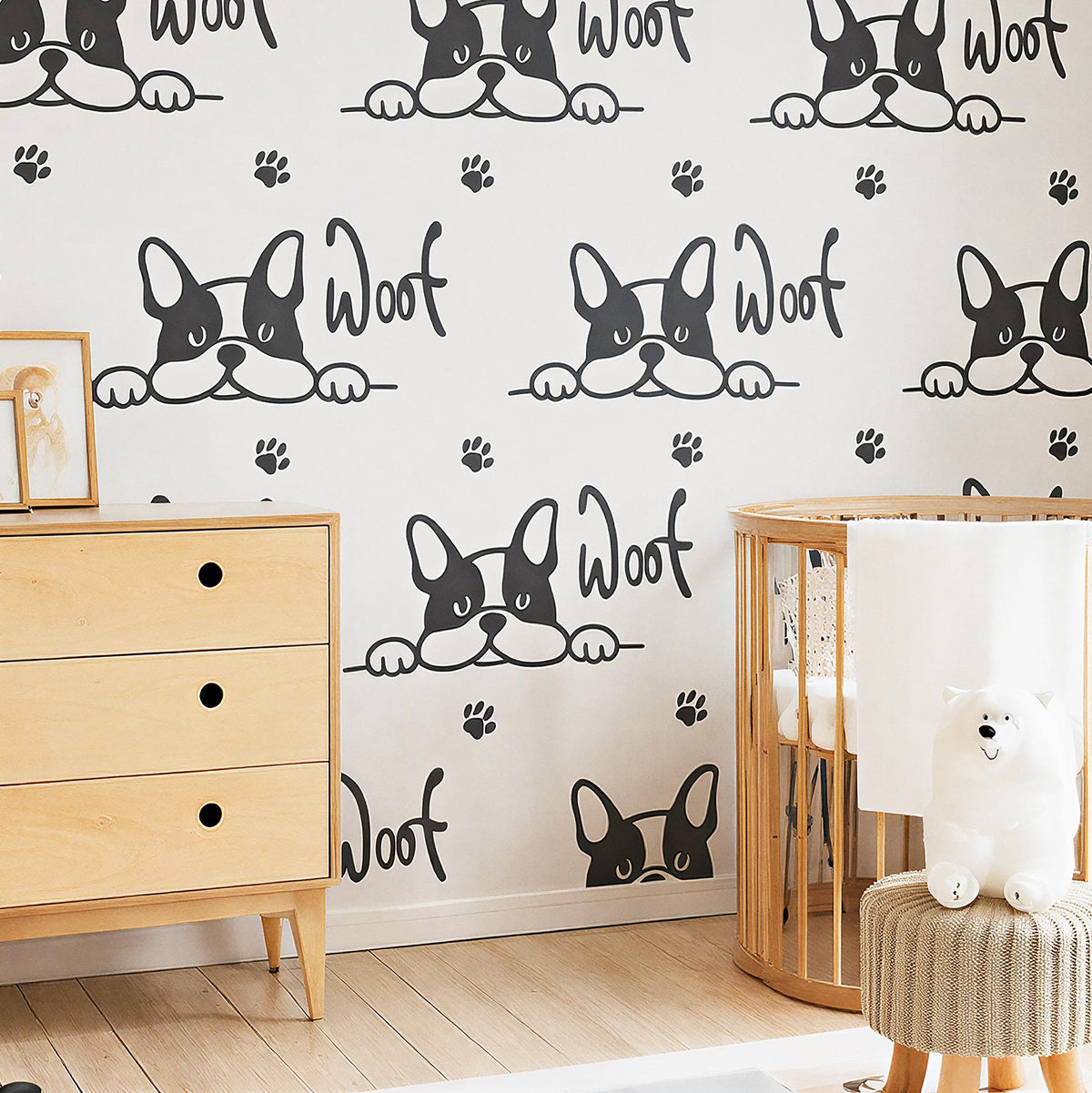 Dog Wall Decals “Woof” Border arranged on a feature wall