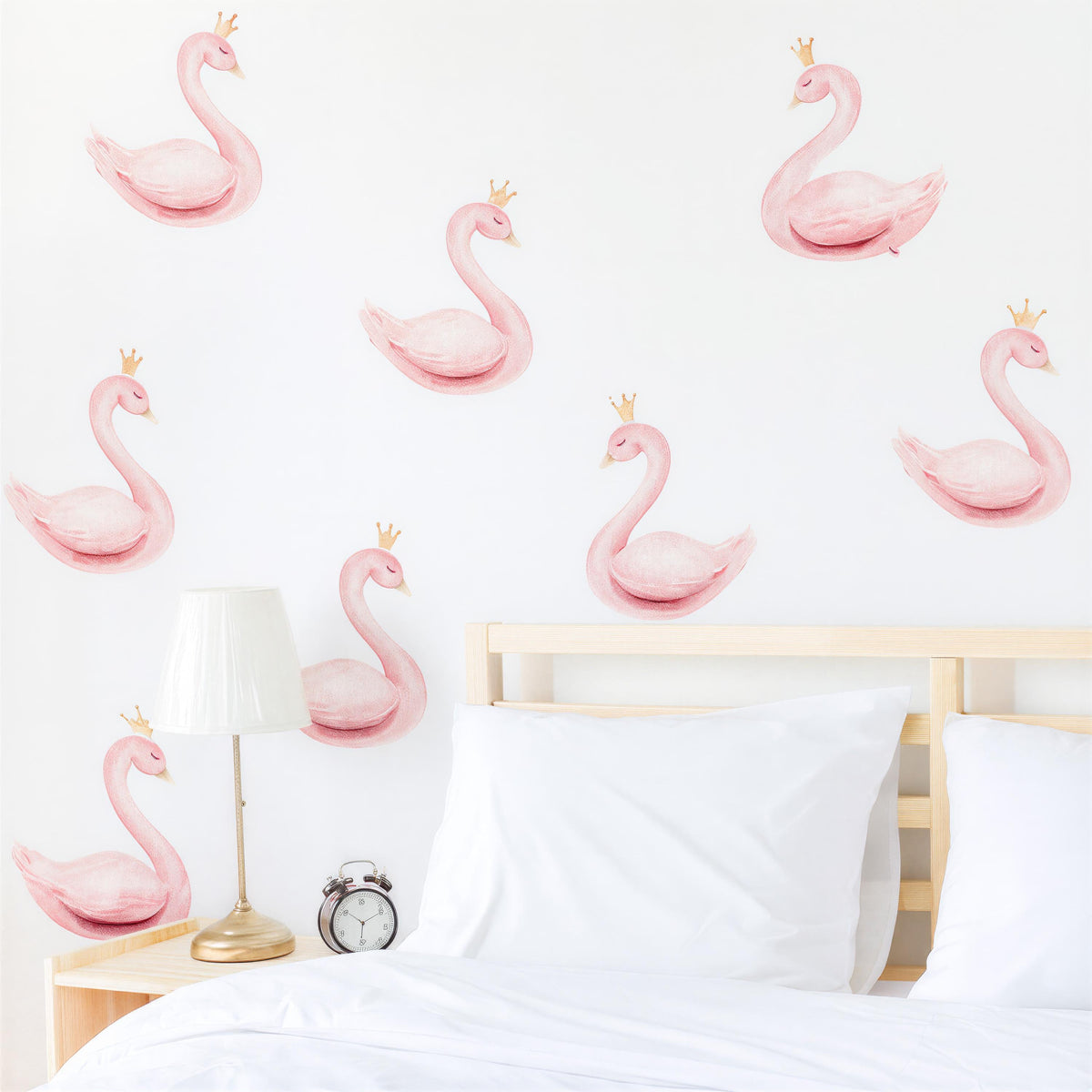 Pink Swan Wall Decals shown in a home interior