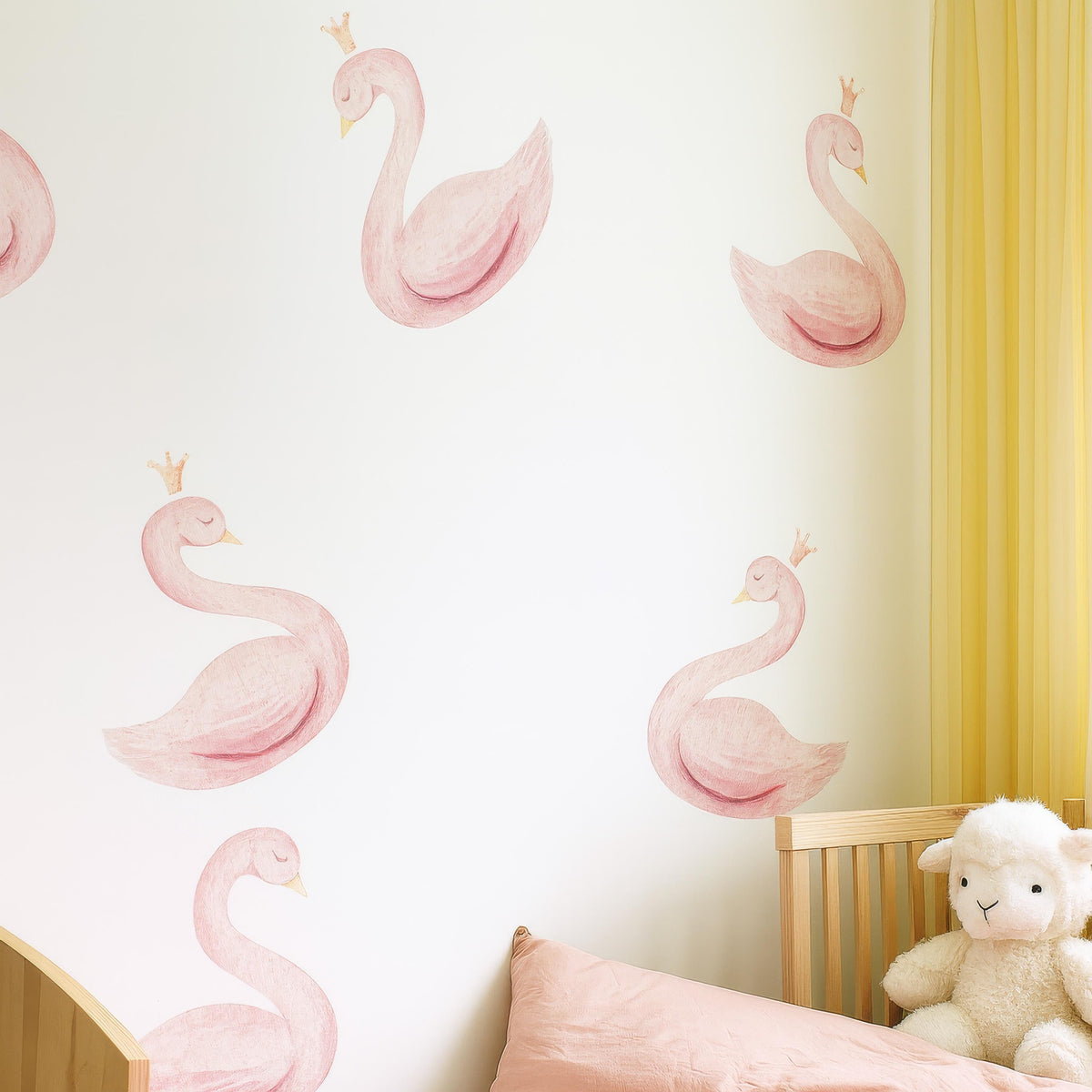 Pink Swan Wall Decals styled in a room setting