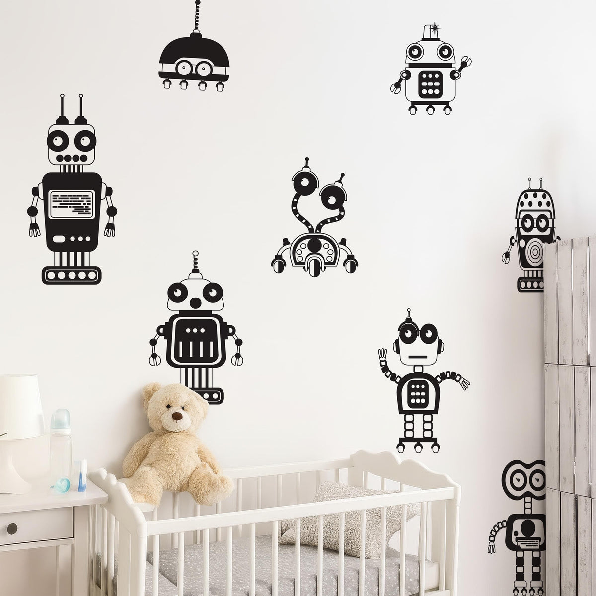 Large Robot Wall Decals Set of styled in a room setting