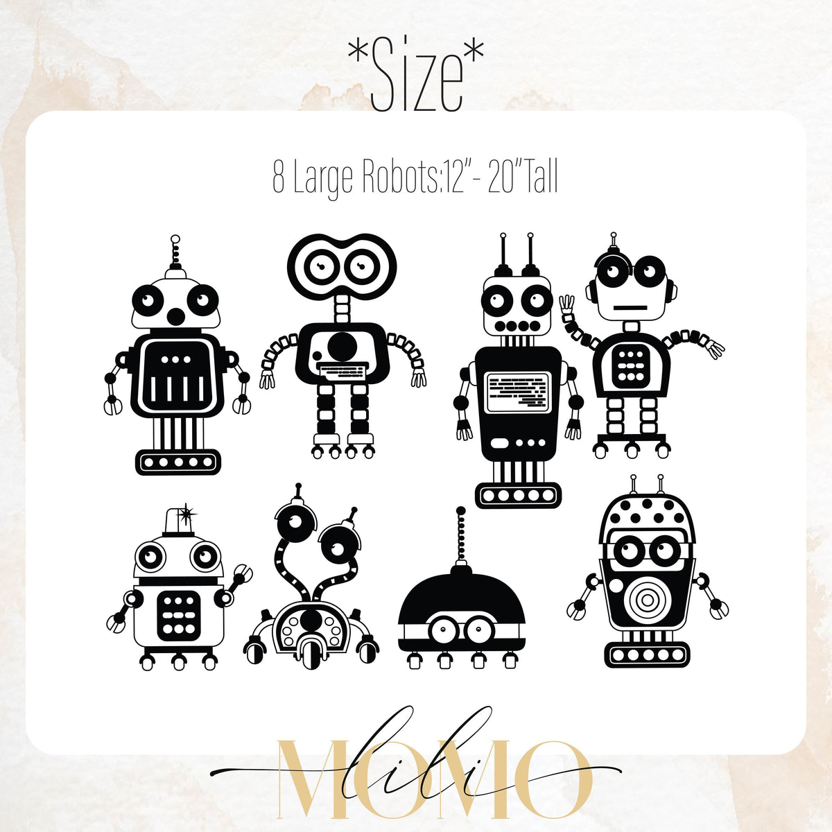 Close-up detail of large robot wall decals set of matte vinyl finish