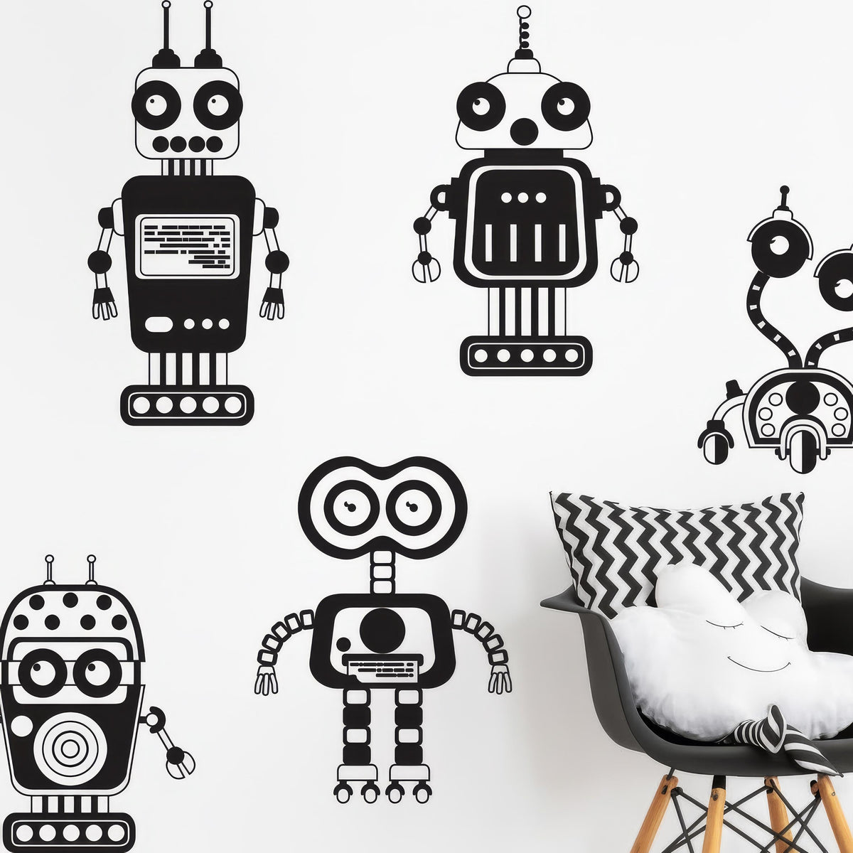 Large Robot Wall Decals Set of arranged on a feature wall