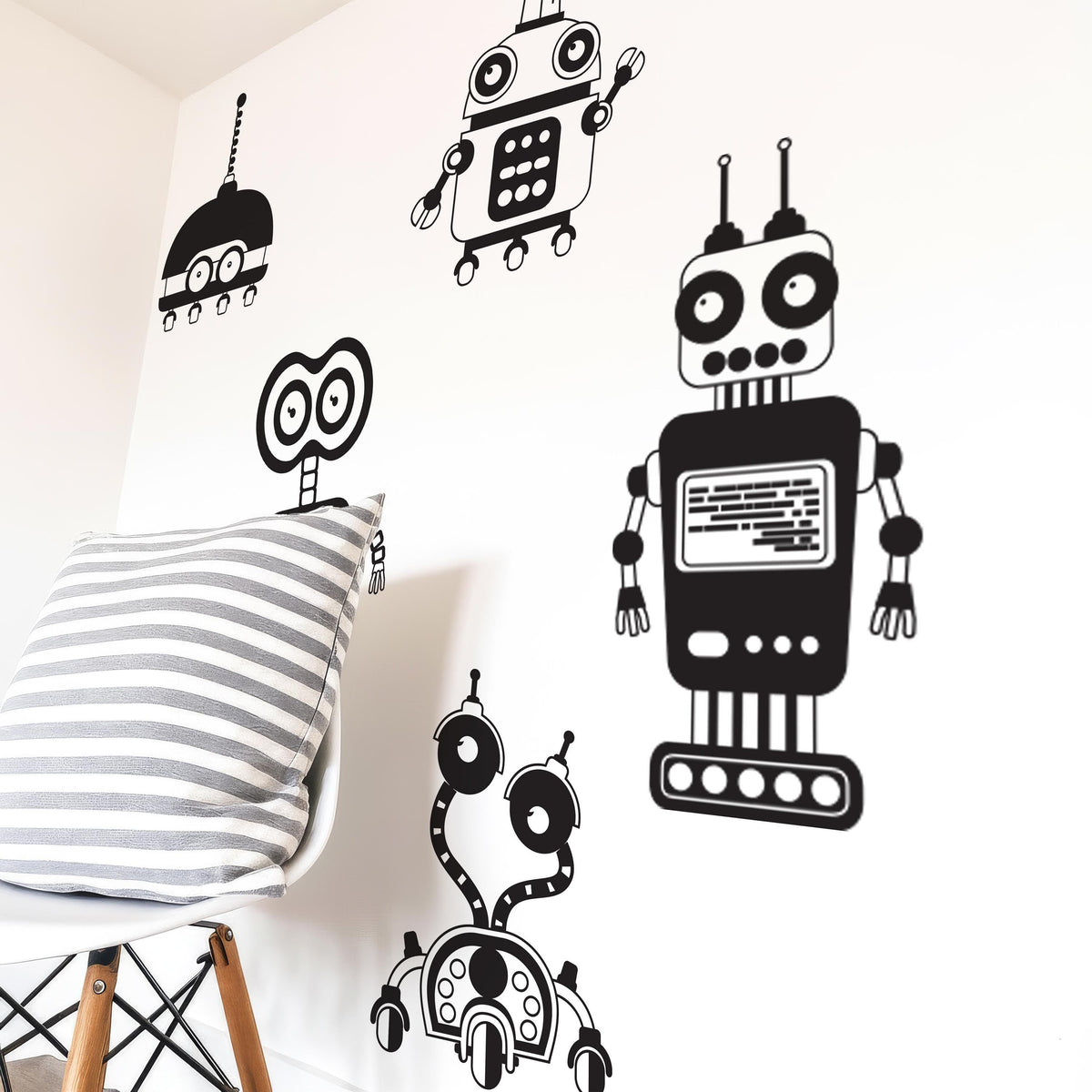 Large Robot Wall Decals Set of displayed in a styled space