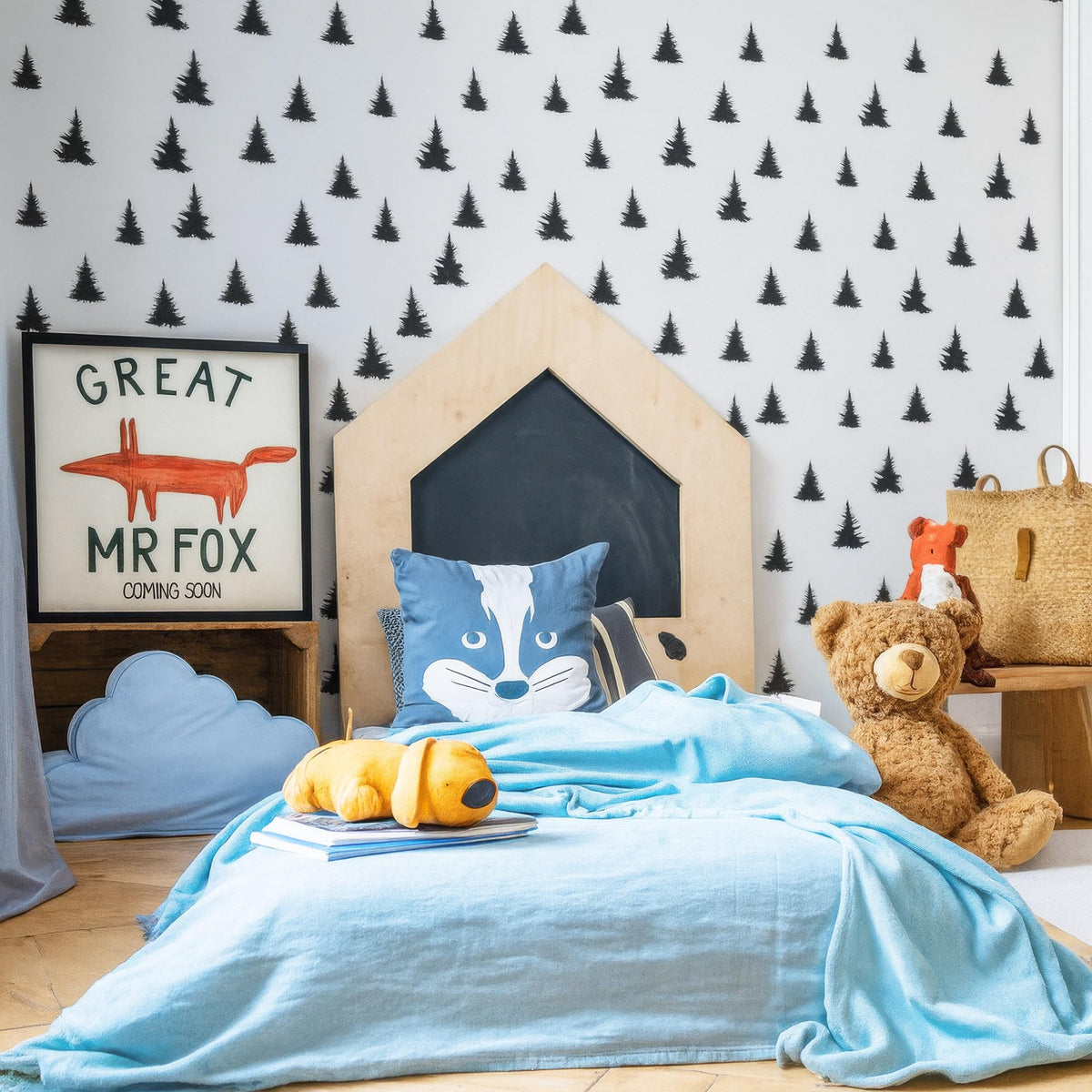 Pine Tree Wall Decals displayed in a styled space
