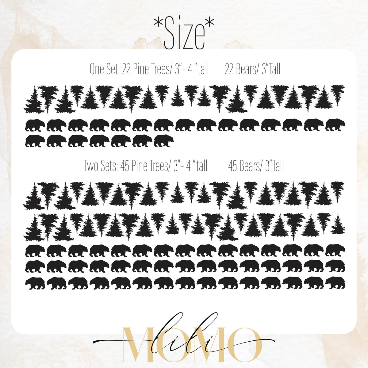 Close-up detail of woodland bears & pine trees wall decals matte vinyl finish
