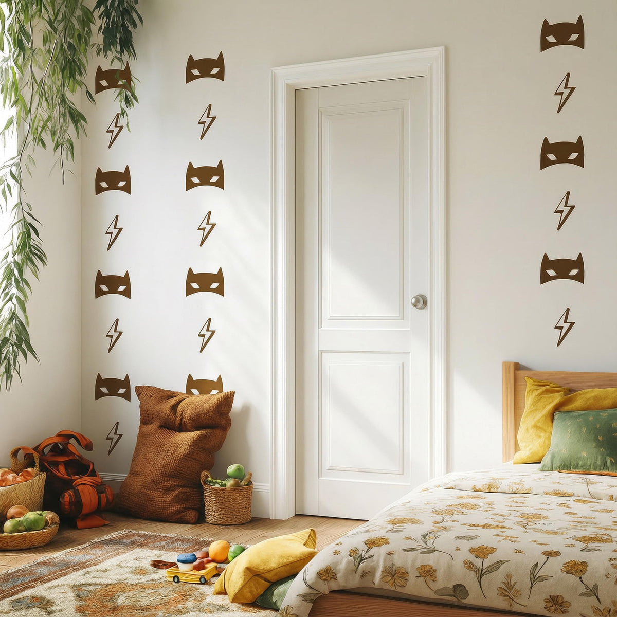 Superhero Mask Wall Decals styled in a room setting