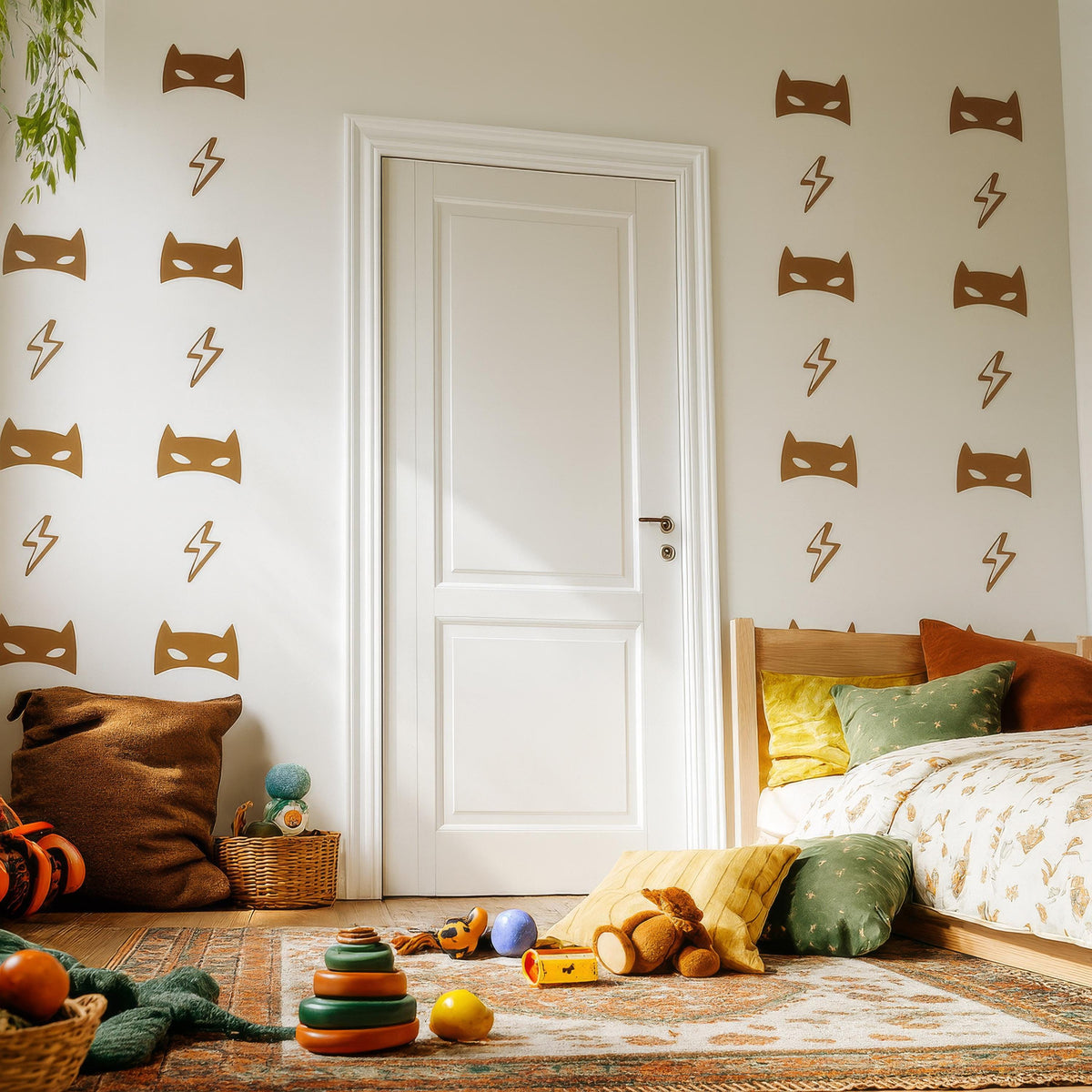 Superhero Mask Wall Decals shown in a home interior
