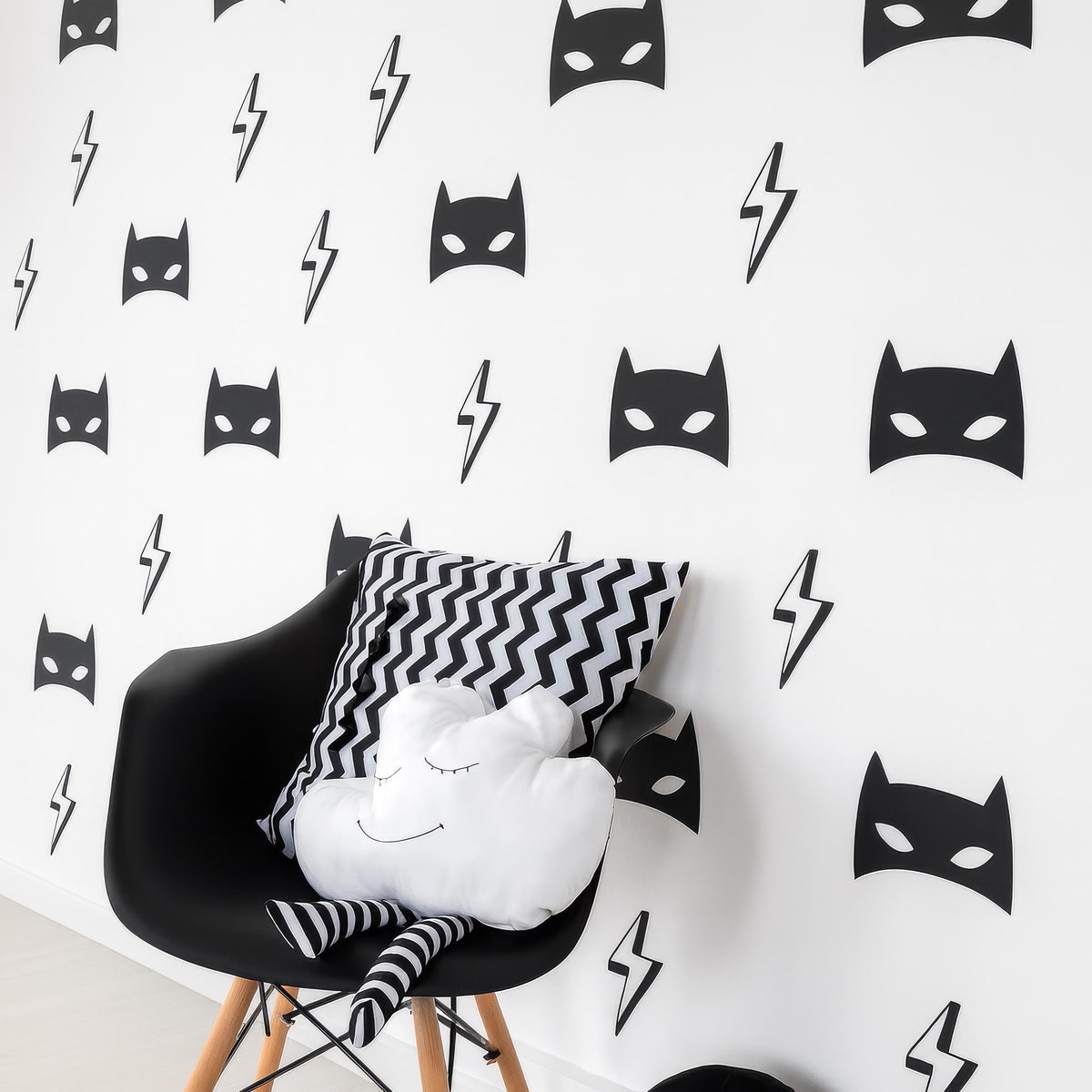 Superhero Mask Wall Decals arranged on a feature wall