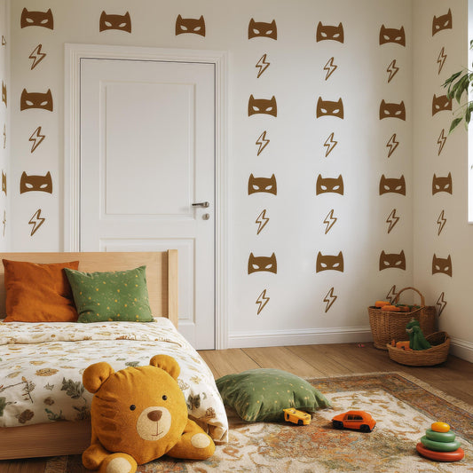Superhero Mask Wall Decals installed on a styled nursery wall