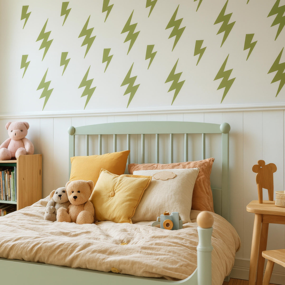 Lightning Bolt Wall Decals Set (32 pcs) styled in a room setting