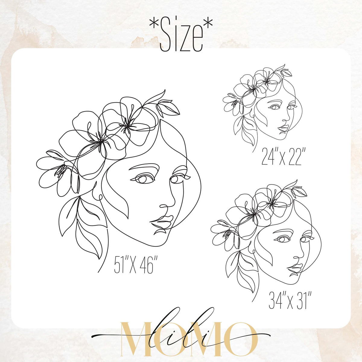 Close-up detail of large minimalist floral face line art wall decal matte vinyl finish