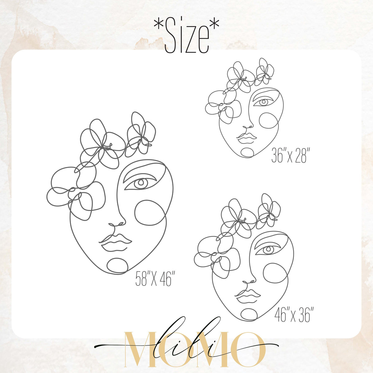 Close-up detail of boho line art face wall decal matte vinyl finish