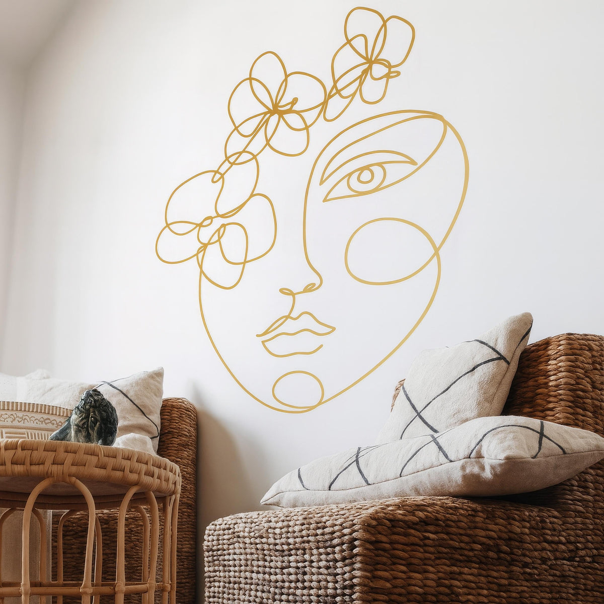 Boho Line Art Face Wall Decal arranged on a feature wall