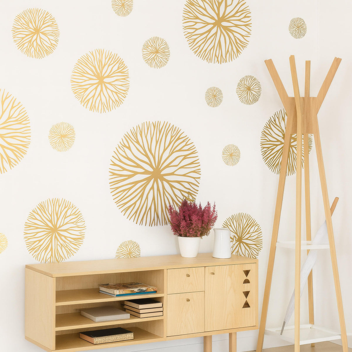 Abstract Flower Wall Decals Set of styled in a room setting