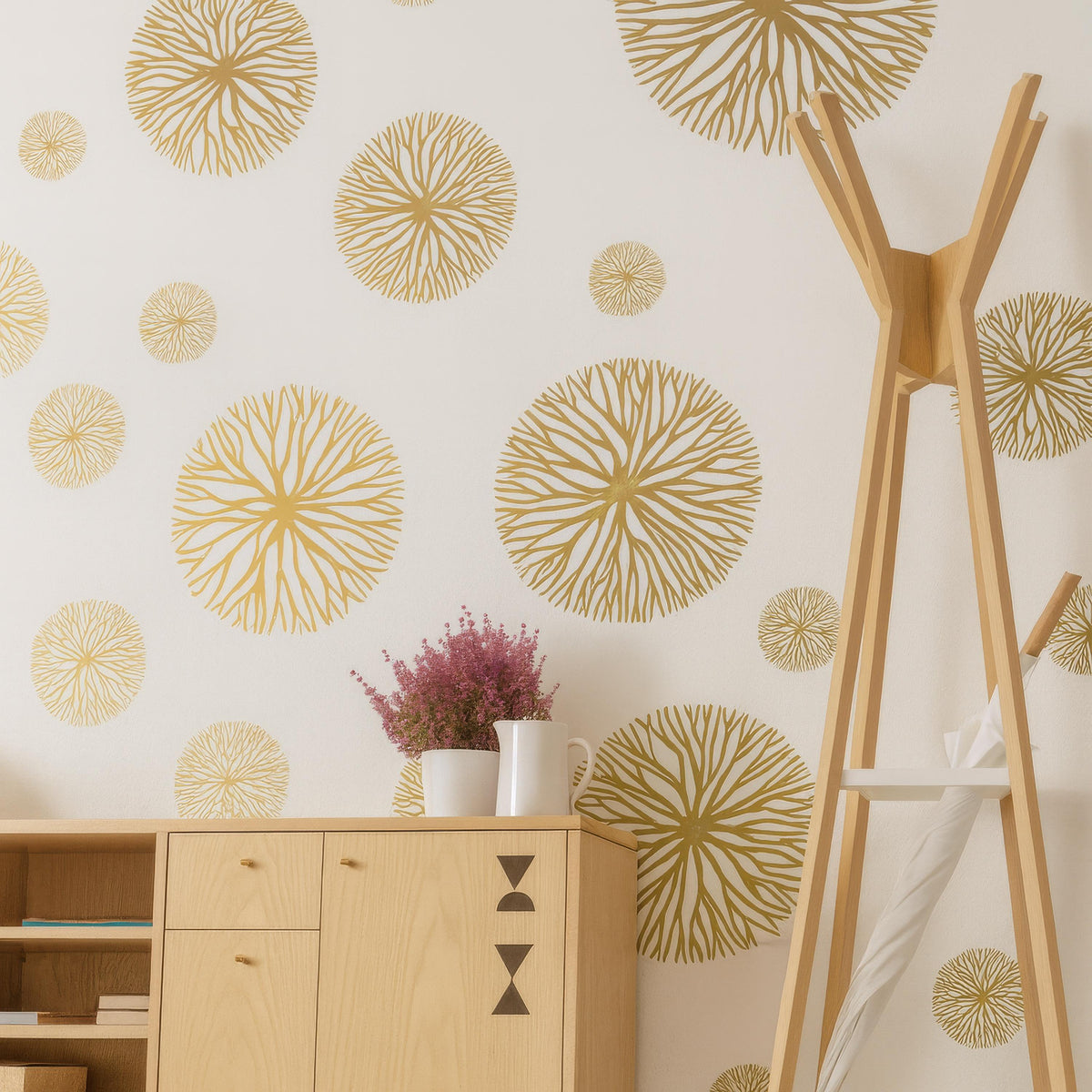 Abstract Flower Wall Decals Set of arranged on a feature wall