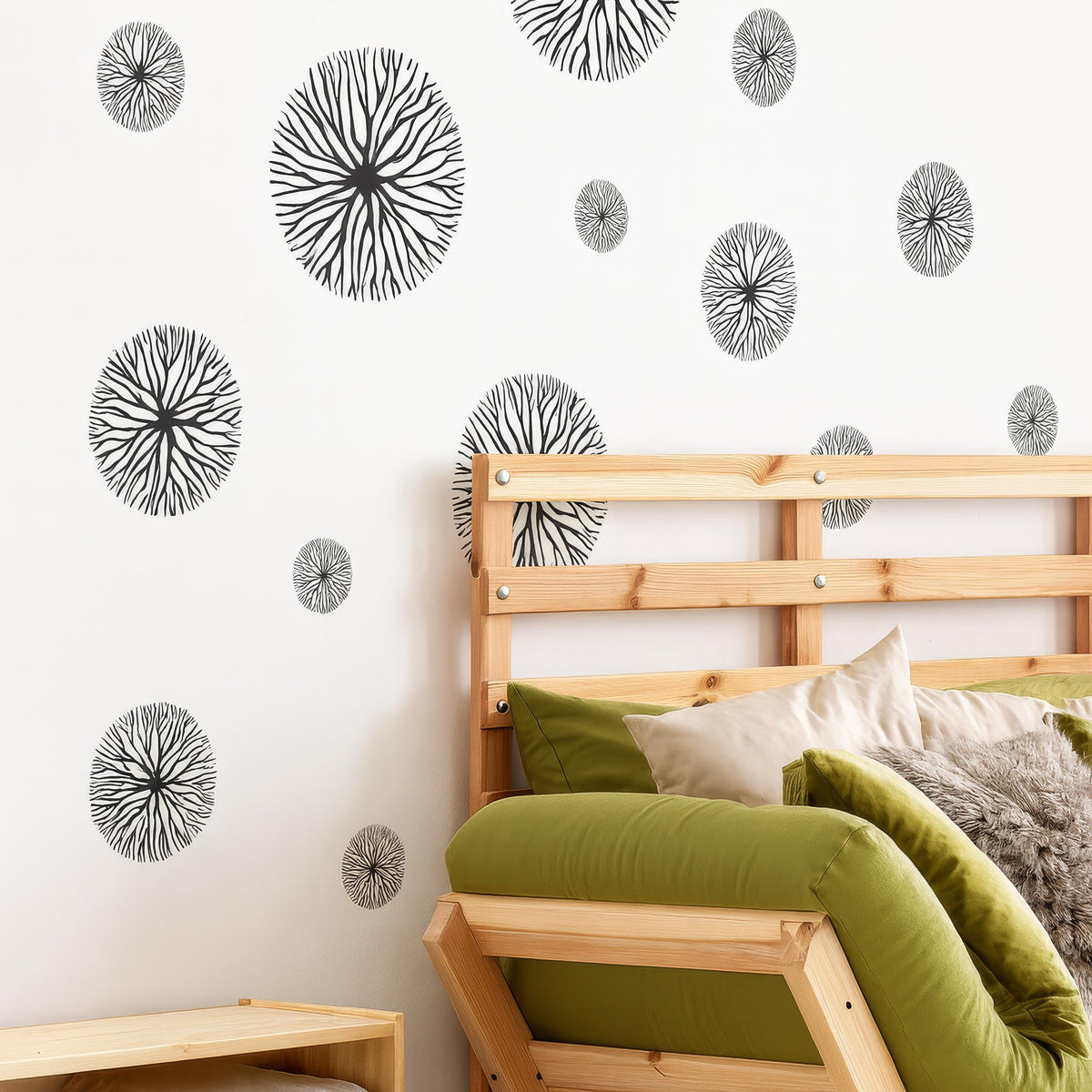 Abstract Flower Wall Decals Set of displayed in a styled space