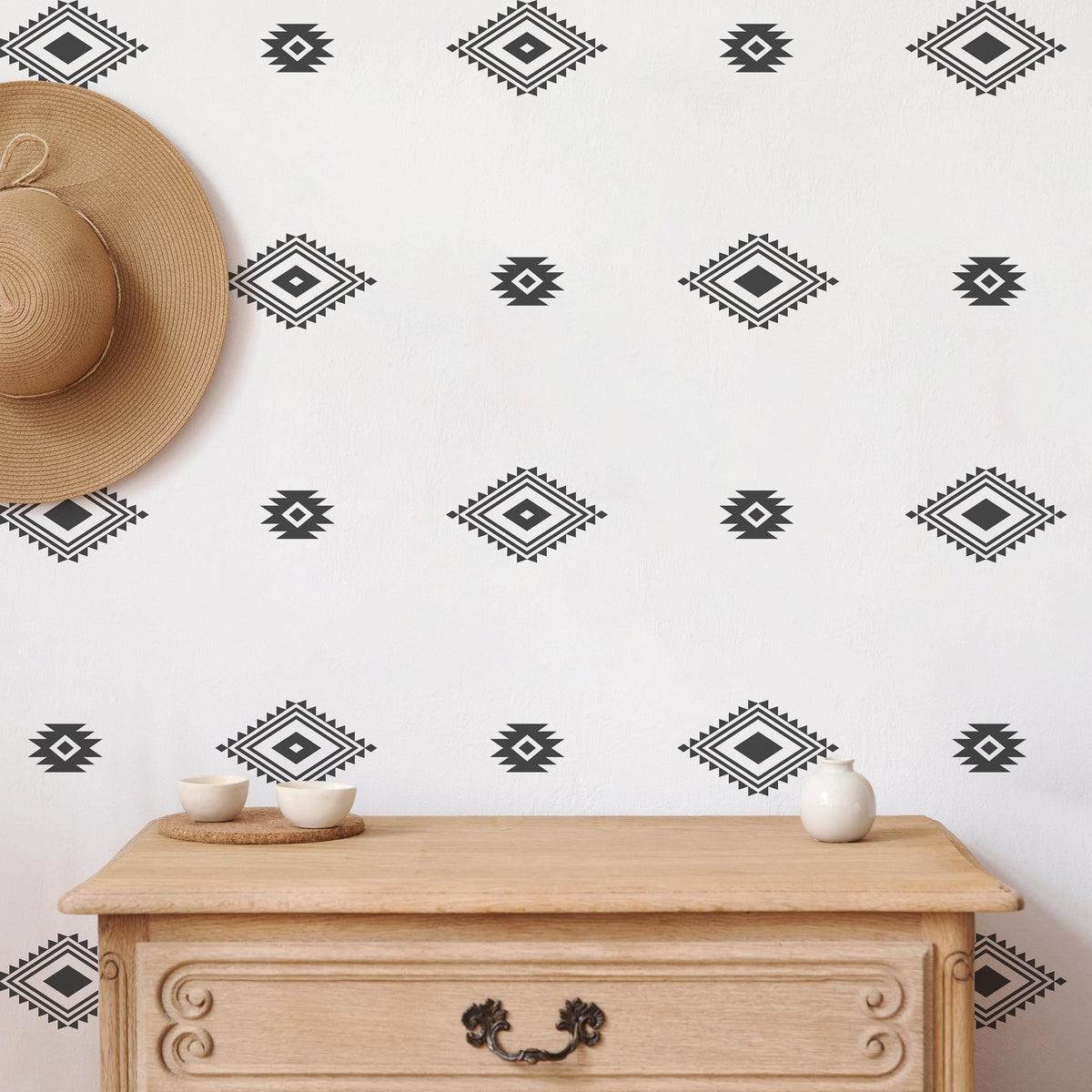 Boho Tribal Pattern Wall Decals (66 or 132) shown in a home interior