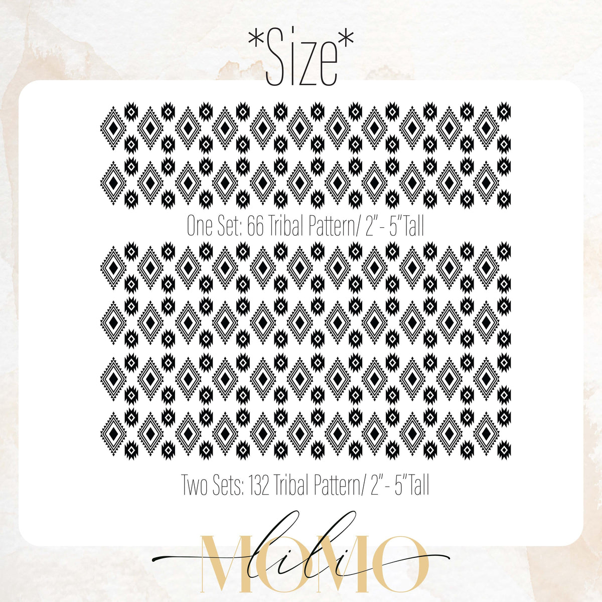 Close-up detail of boho tribal pattern wall decals (66 or 132) matte vinyl finish