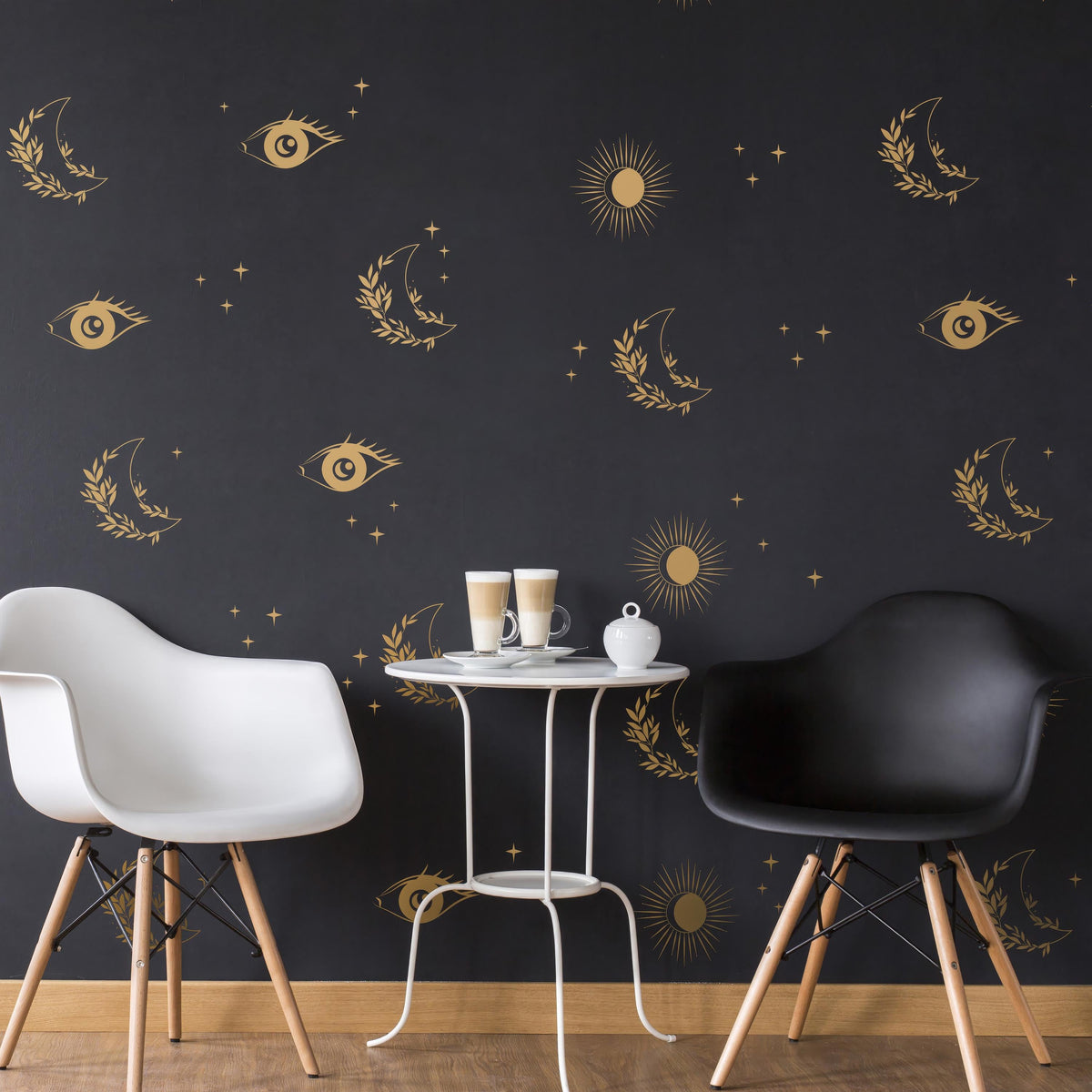 Boho Celestial Wall Decal Set shown in a home interior