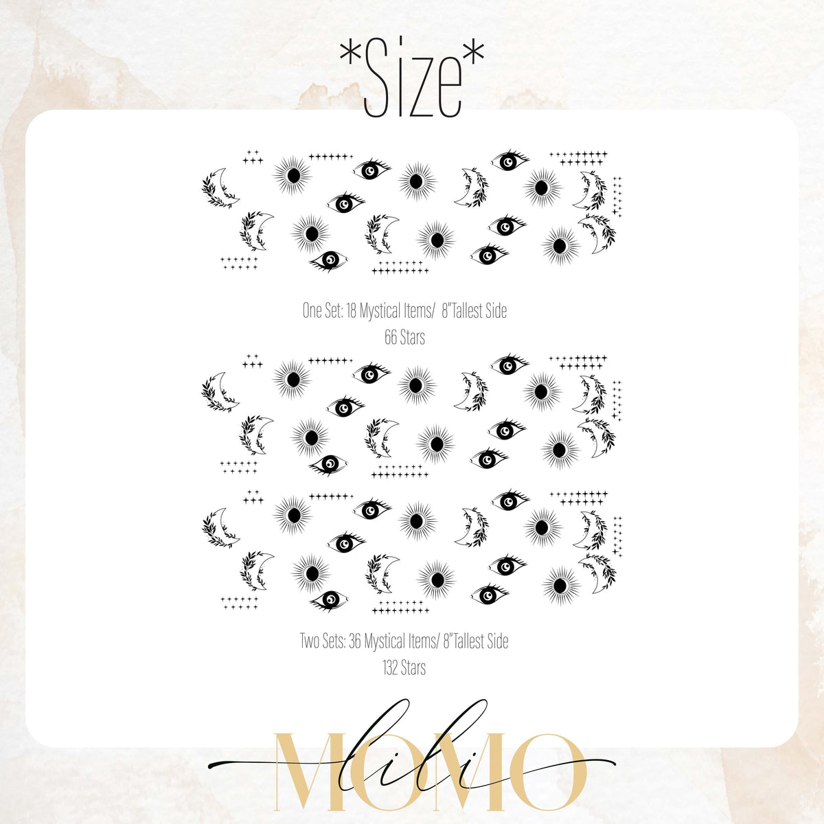 Close-up detail of boho celestial wall decal set matte vinyl finish