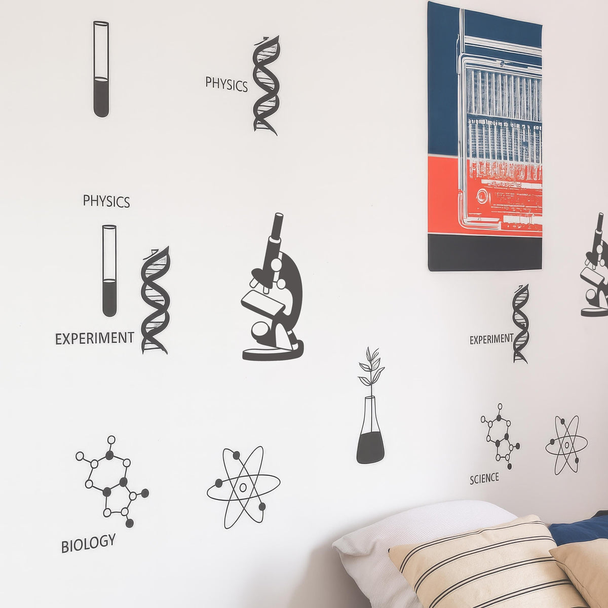 Science Wall Decals Set shown in a home interior