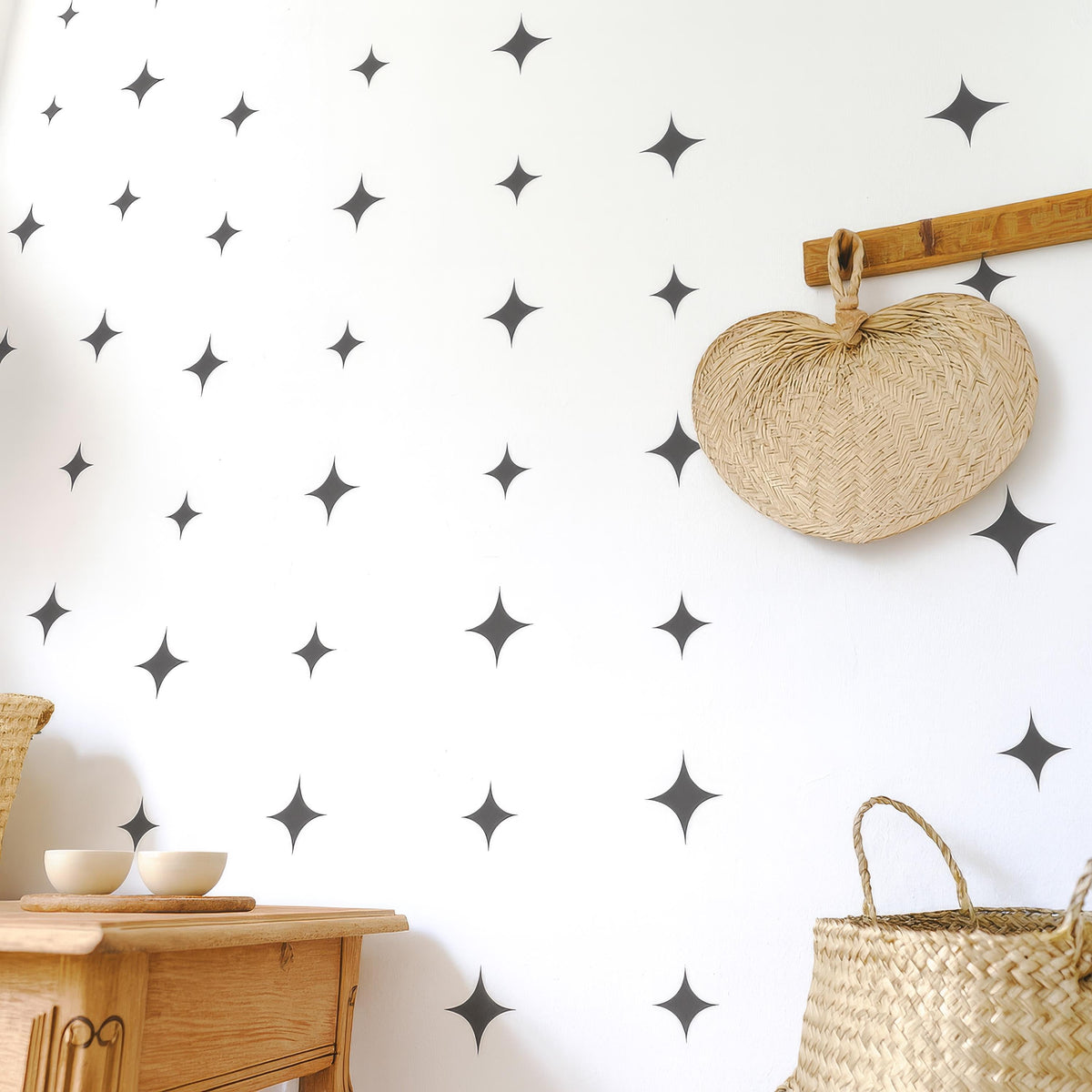 Mid Century Star Wall Decals displayed in a styled space