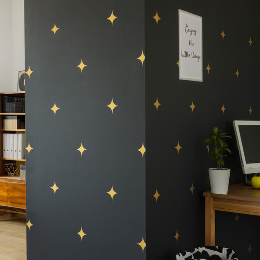 Mid Century Star Wall Decals installed on a styled wall