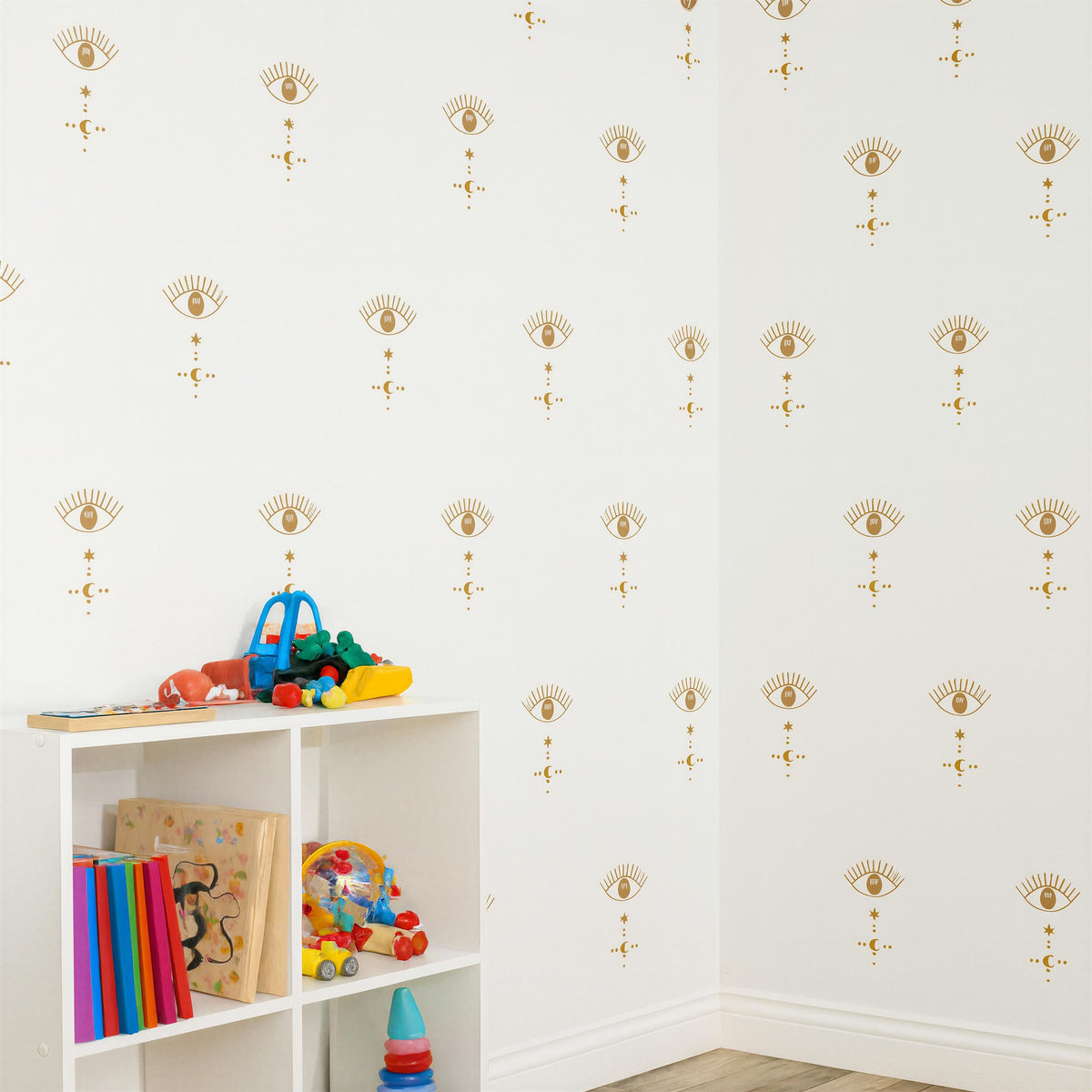Boho Evil Eye Wall Decals shown in a home interior