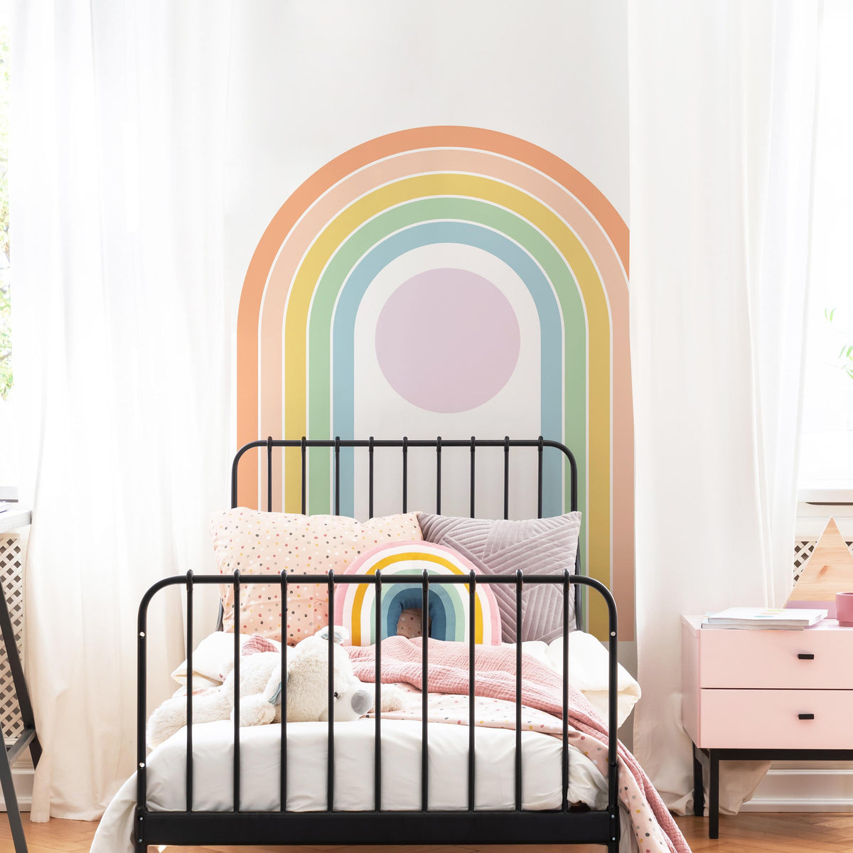 Boho Rainbow Wall Decal styled in a room setting