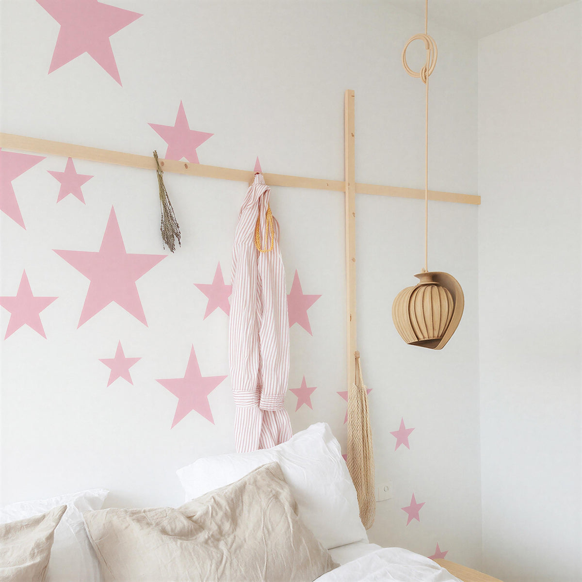 Star Wall Decals Set (20pcs) arranged on a feature wall