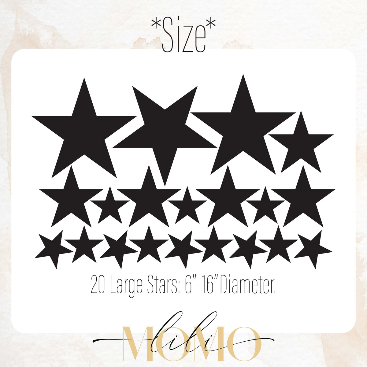 Close-up detail of star wall decals set (20pcs) matte vinyl finish
