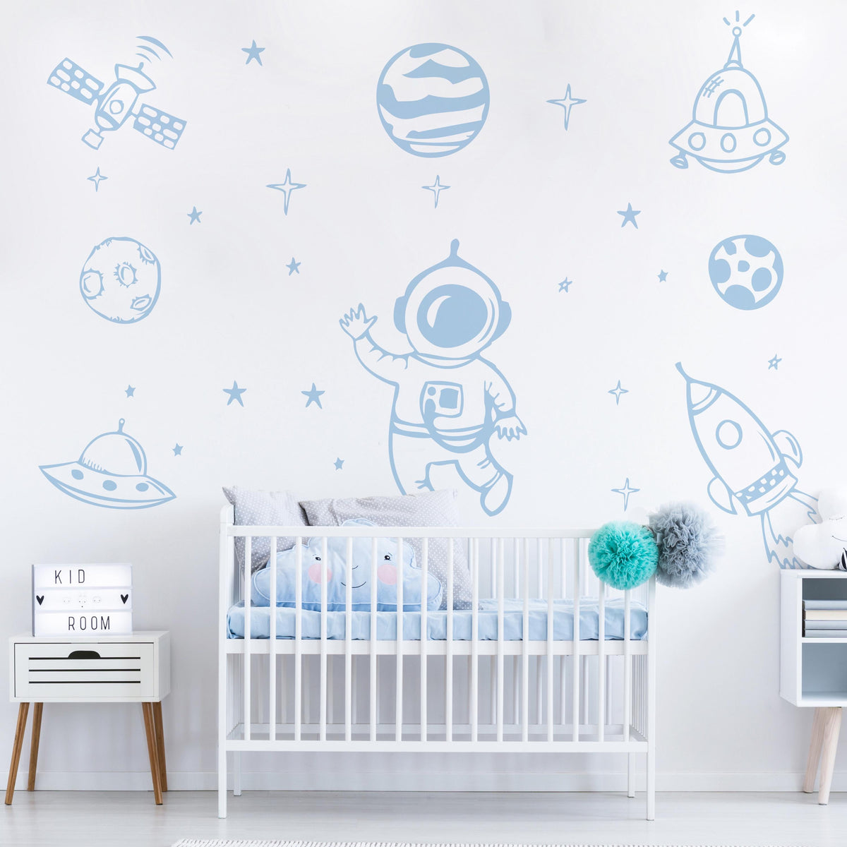 Astronaut Space Wall Decals Set styled in a room setting