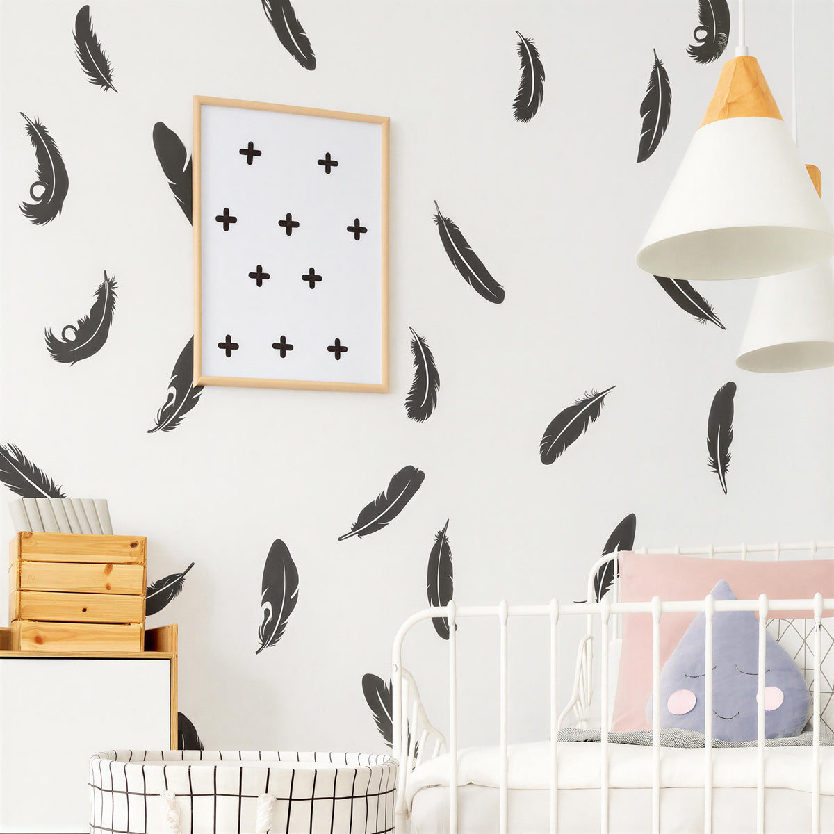 Boho Feather Wall Decals Set of styled in a room setting