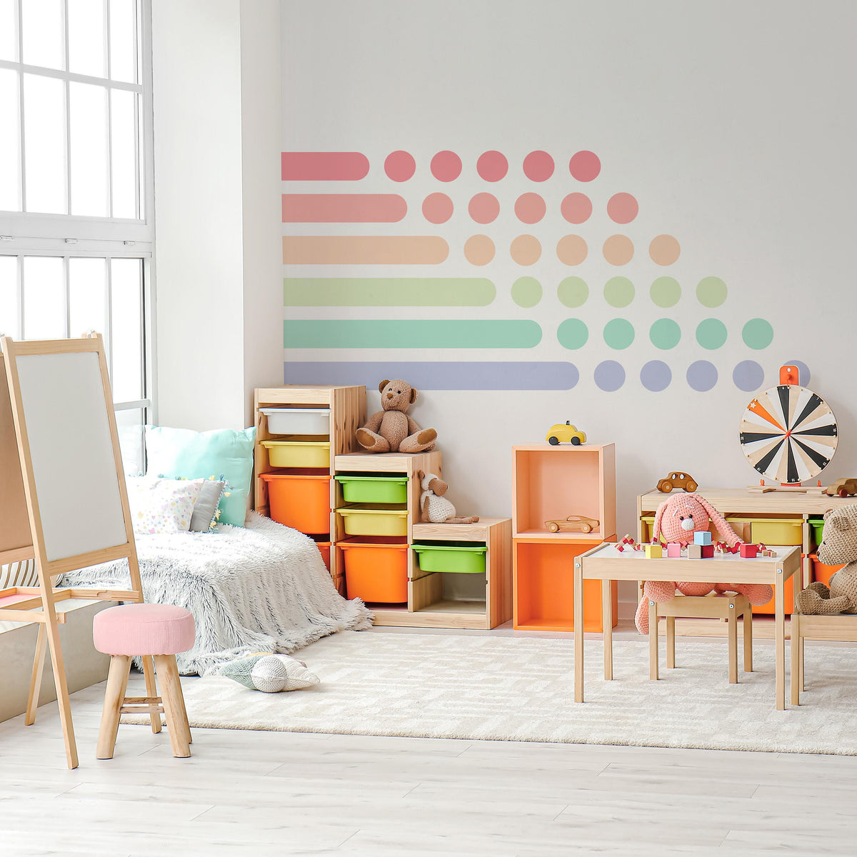 Pastel Rainbow Corner Wall Decal Set installed on a styled wall