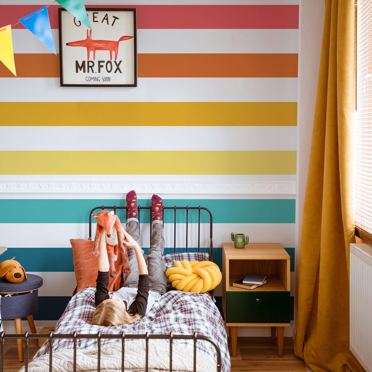 Rainbow Stripe Wall Decals shown in a home interior