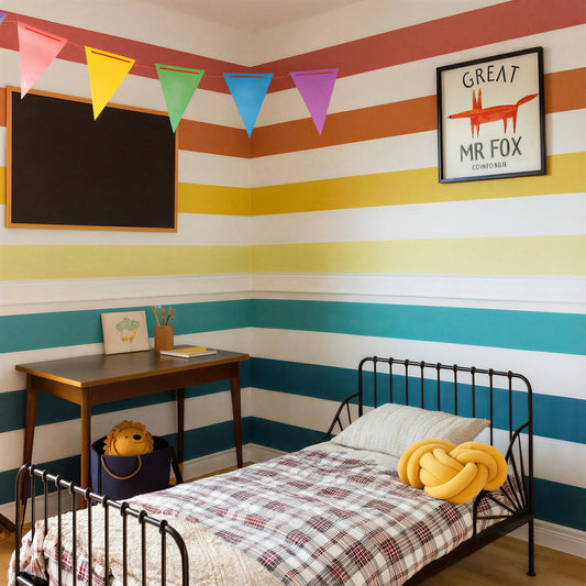 Rainbow Stripe Wall Decals installed on a styled wall