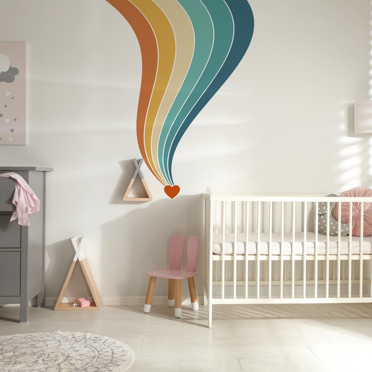 Retro Rainbow Corner Wall Decal with Heart decal sheet flat-lay