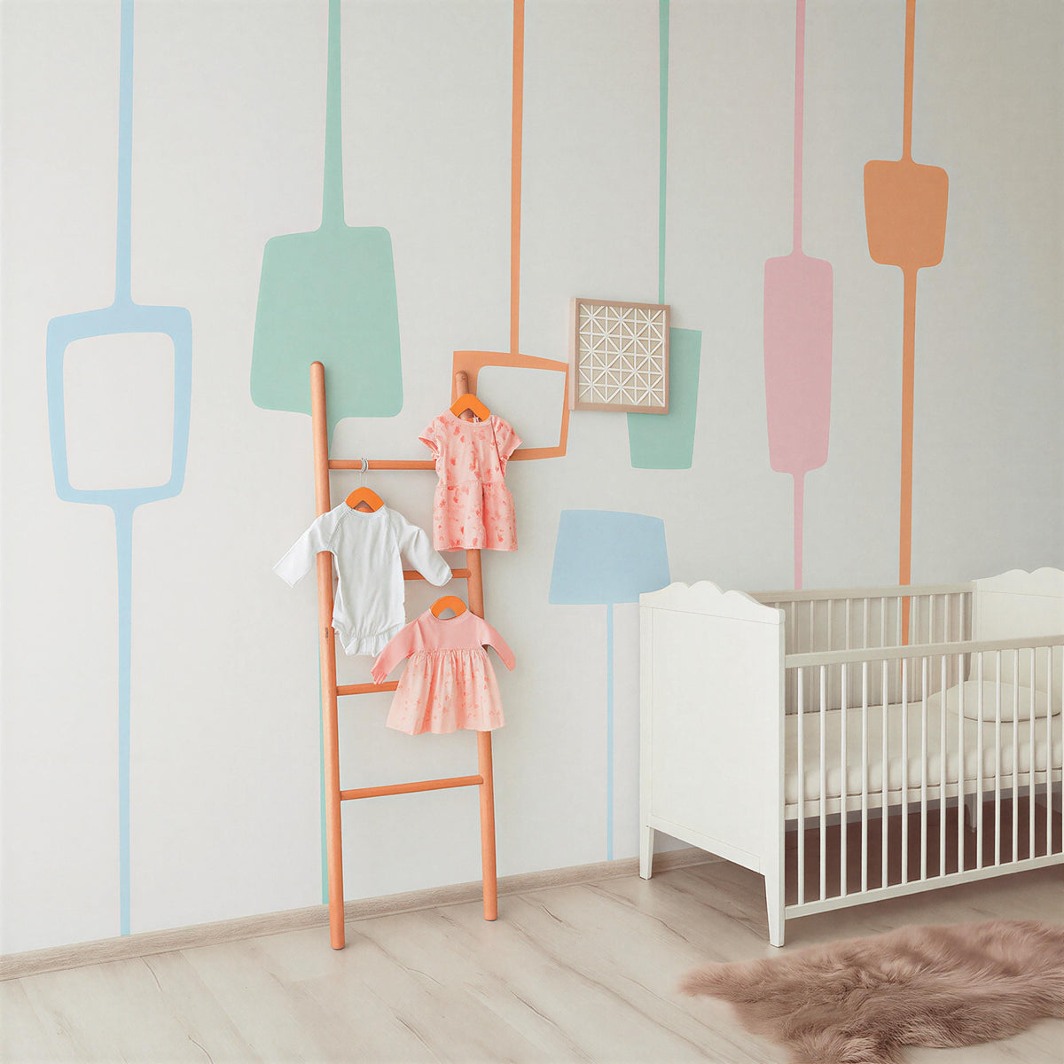 Mid Century Modern Wall Decals displayed in a styled space