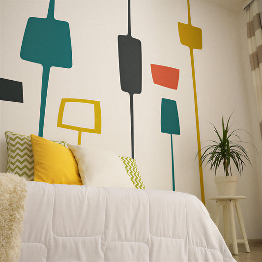 Mid Century Modern Wall Decals installed on a styled wall